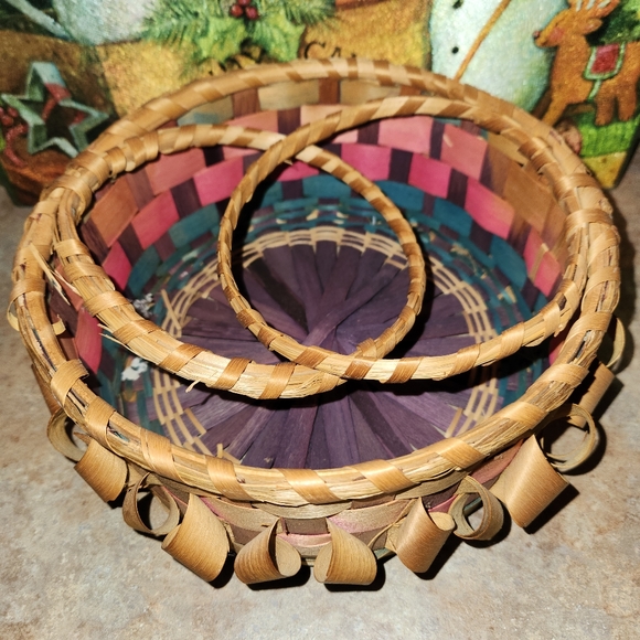 Vintage Mi'kmaq Micmac Curly Ash Basket Double Swing Handles Handmade - Picture 2 of 4